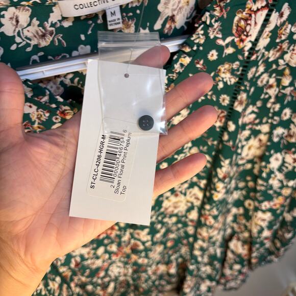 Collective Concepts Green White Sloan Floral Peplum Blouse Fab Fit Fun Medium - Picture 5 of 9